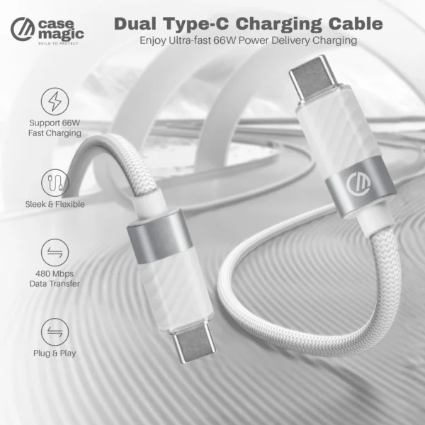 Case-Magic 66W Type C to Type C Cable PD Fast Charging Nylon Braided 1.2M for MacBook iPad Samsung