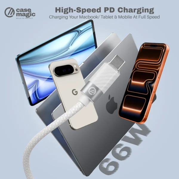 Case-Magic 66W Type C to Type C Cable PD Fast Charging Nylon Braided 1.2M for MacBook iPad Samsung