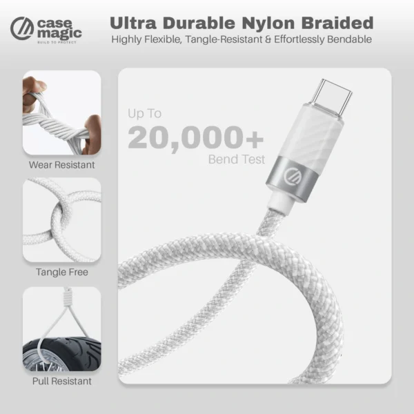 Case-Magic 66W Type C to Type C Cable PD Fast Charging Nylon Braided 1.2M for MacBook iPad Samsung