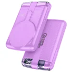 10000mAh magnetic wireless power bank with 22.5W fast charging, 15W wireless Stylish purple portable charger for iPhone & Android.