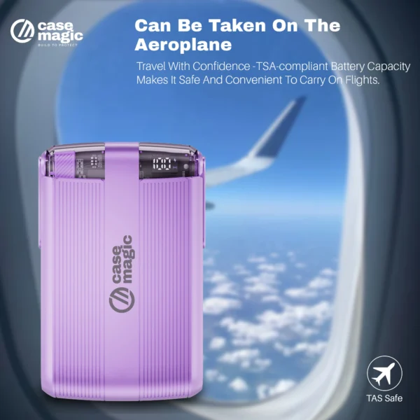 10000mAh magnetic wireless power bank with 22.5W fast charging, 15W wireless Stylish purple portable charger for iPhone & Android.